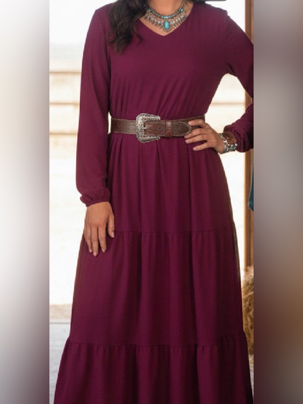 BURGUNDY WINE 3-TIERED MAXI DRESS | XL | BOHO • WESTERN • HOLIDAY